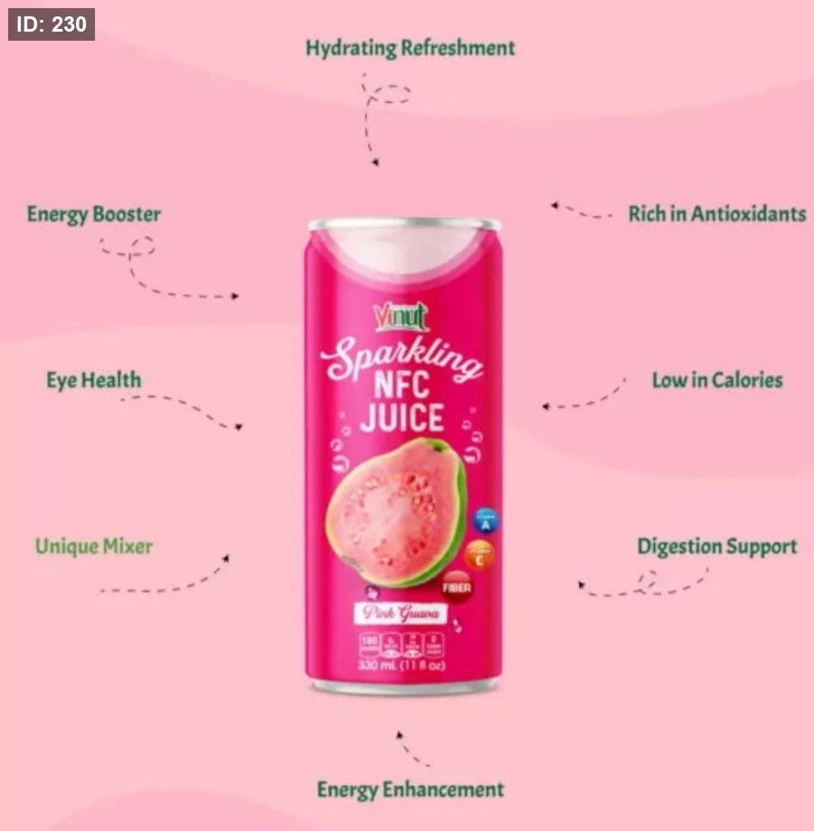 عصير الجوافة الوردية الغازي بدون سكر